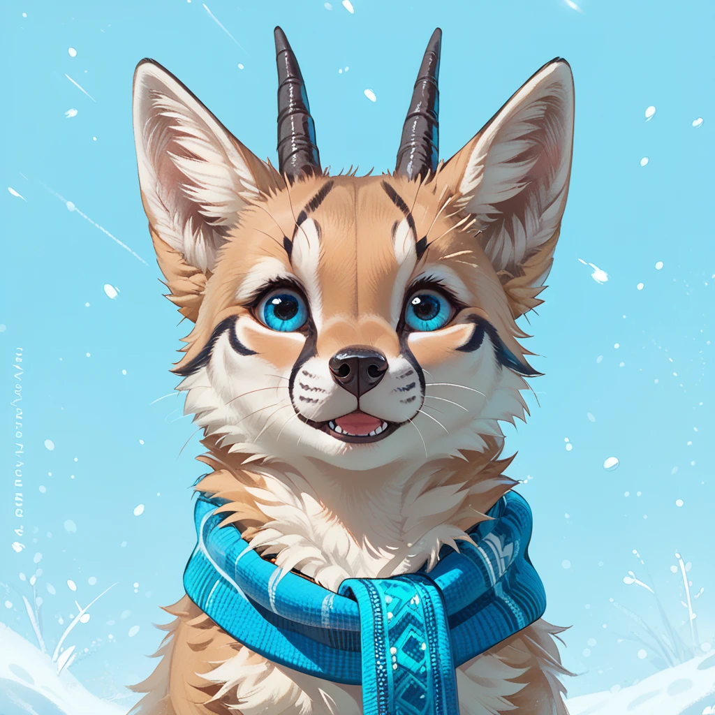 Style - nebmagic, Portrait of Ismail Inceoglu, Gazelle, James Jean, Anton Fadeev and Yoshitaka Amano, Style in the snow Cute fluffy arctic fox wearing a Silva Magic scarf, Very detailed, 8k resolution, Digital Art, Trending on Art Station, Vibrant colors, chibi style, masterpiece, Adorable Friendly Nice