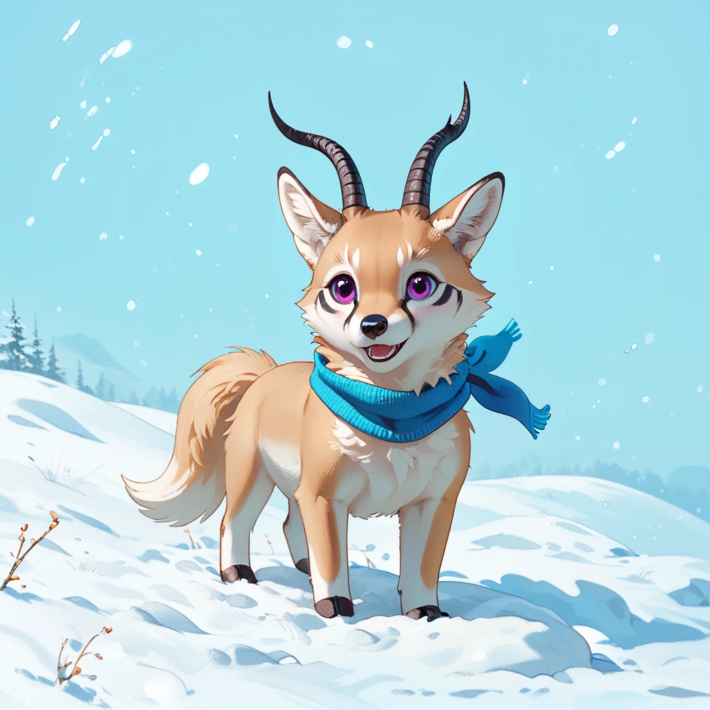 Style - nebmagic, Portrait of Ismail Inceoglu, Gazelle, James Jean, Anton Fadeev and Yoshitaka Amano, Style in the snow Cute fluffy arctic fox wearing a Silva Magic scarf, Very detailed, 8k resolution, Digital Art, Trending on Art Station, Vibrant colors, chibi style, masterpiece, Adorable Friendly Nice