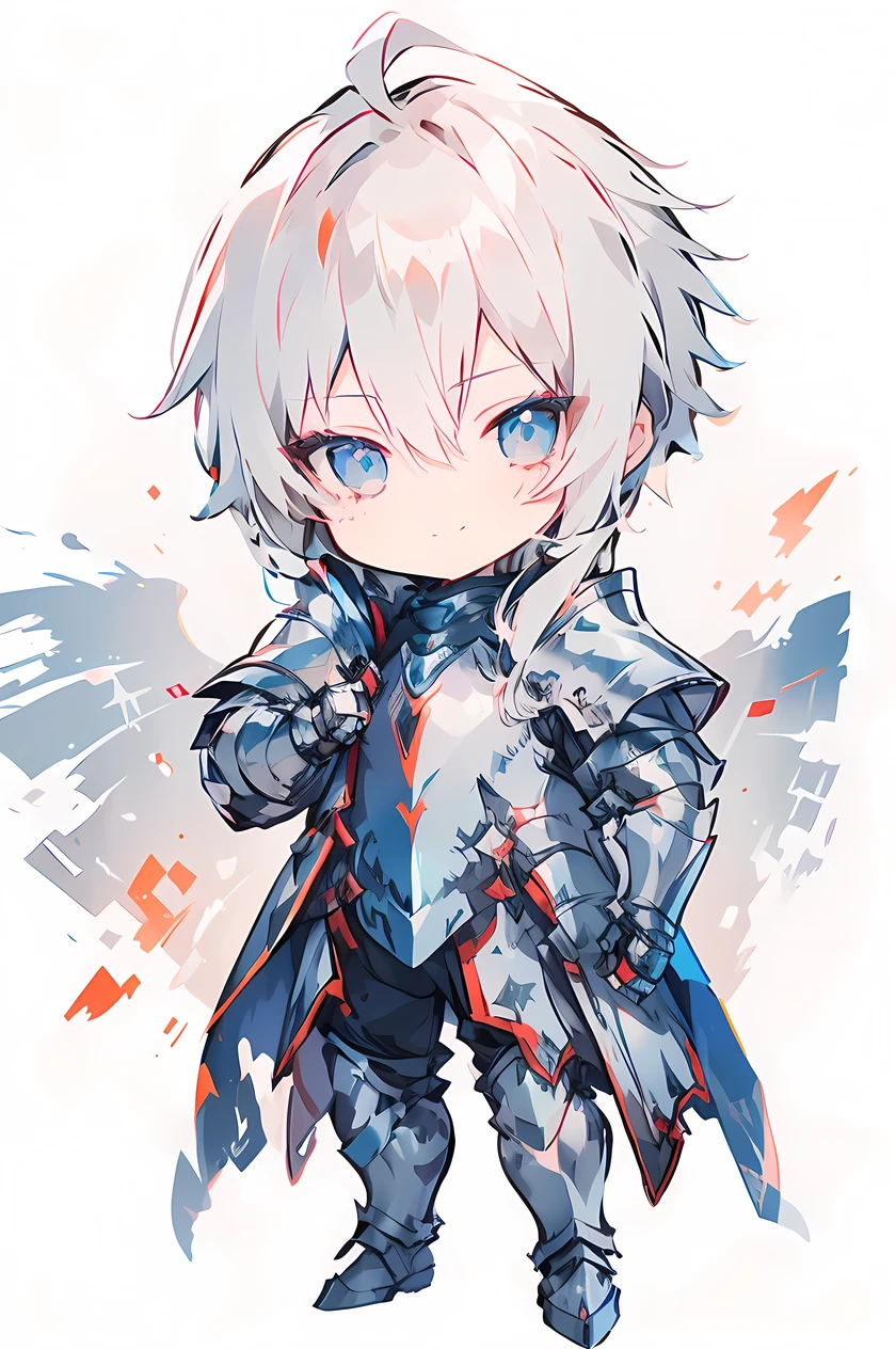 ((masterpiece)), accurate, textured skin, ((super detail)), high quality, high details, highres, best quality, chibi, knight, male, white hair, light smile, steel armor, 2 heads, deformed character