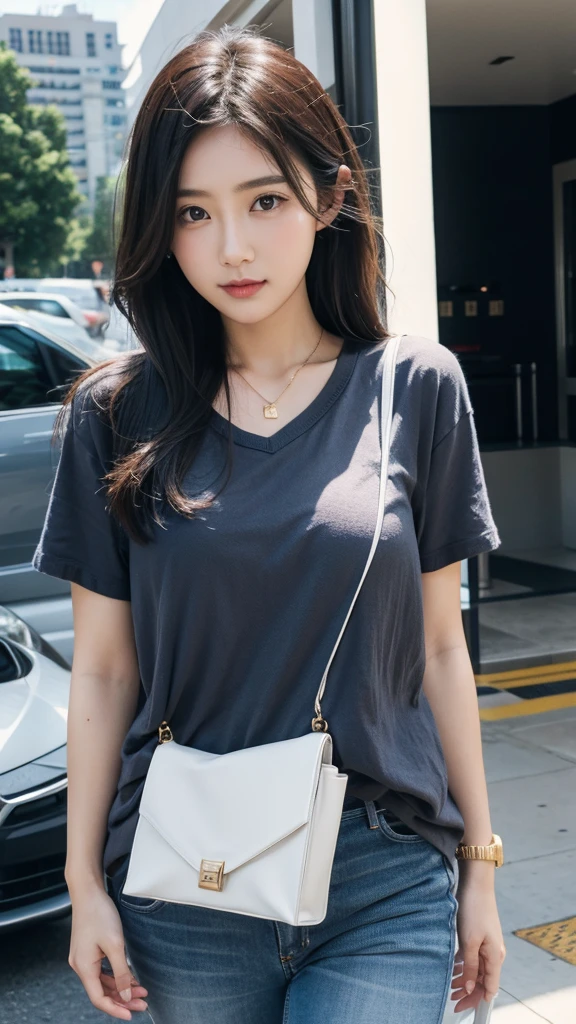 huge breasts, beautiful girl, high image quality, like taken with a SLR, summer clothes, straw hat, clothes, dress