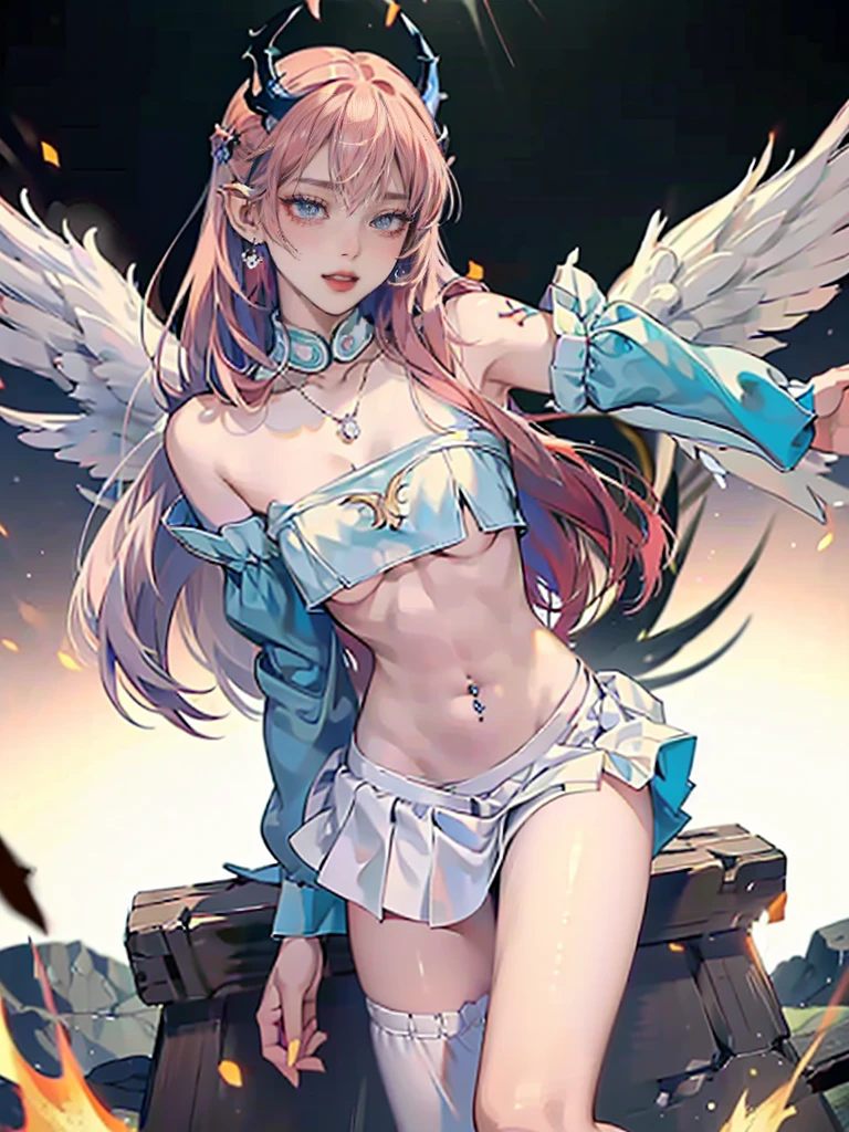 close up portrait of beautiful blueberry and candy apple red guardian, giant eagle wings, pretty body, pretty legs, perfect face, Ink, splash art, amazing beauty, wicked smile, brilliant lighting, Asian goddess