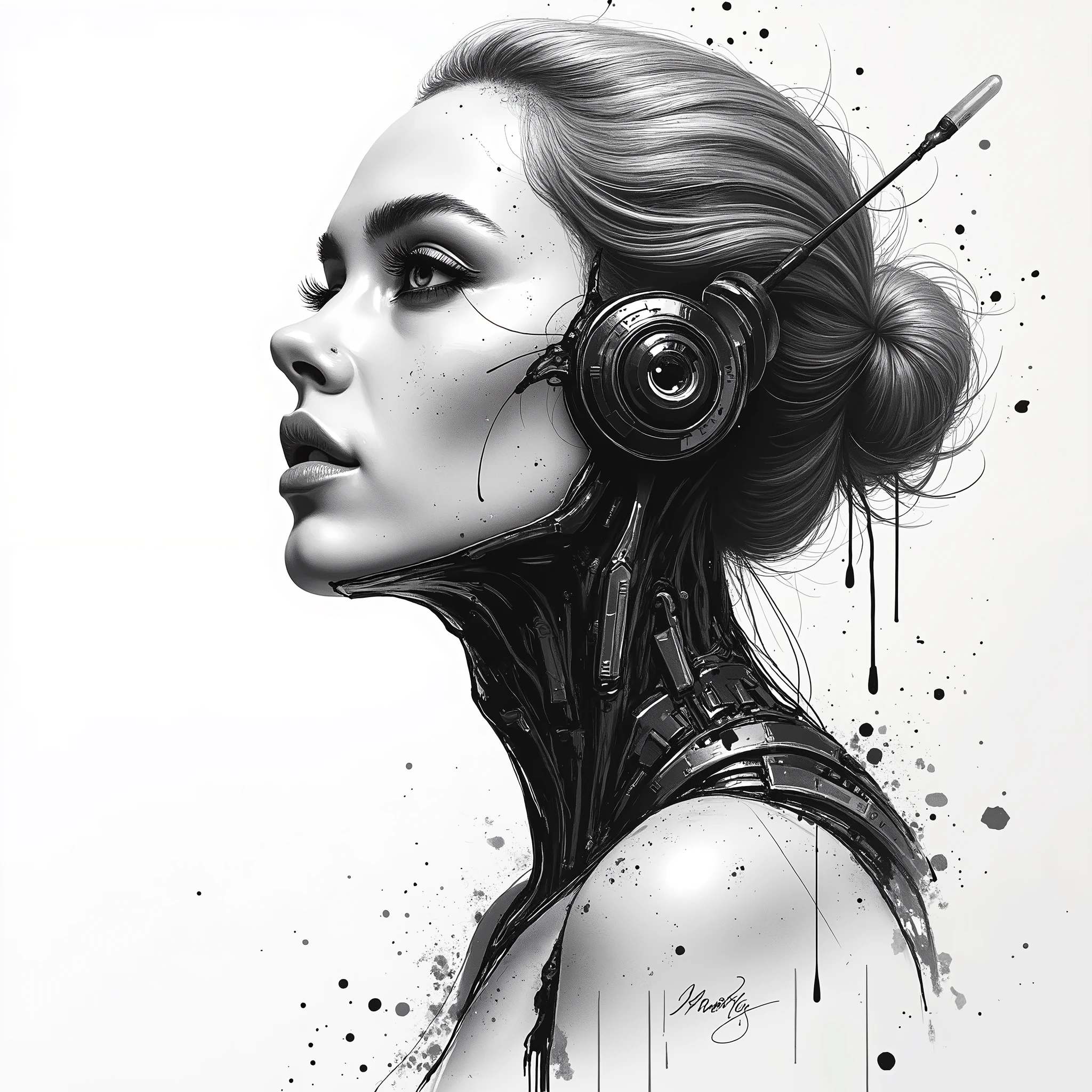 A close up of a woman with headphones on her head - SeaArt AI
