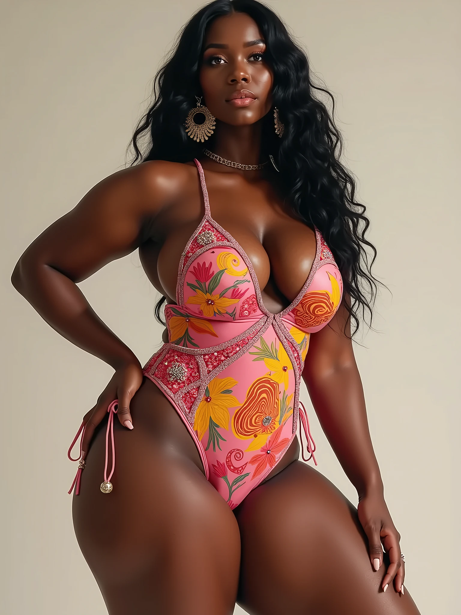 objective, glänzend hell beleuchtet helles Licht scheint auf sie nass dark skin Amazon Women, Hair: She has a very sophisticated long metallic braided fade mohawk. beautiful Woman with smallest waist abs breasts, gigantic immense booty, big ass thighs hips, tiny waistline, with the worlds 🌎 largest ass buttocks, highest details, big full lips, her legs are thickly beautiful strong and shapely, Image style and definition: (ultra realistic photo, feminine figure, portraits, intense detail, Reductionist form, mujercore.) Clothes: suit. with flowers and intricate details. highest details, big full lips, her legs are thickly beautiful strong and shapely, ultra photo realistic skin, Synthwave, UHD, Womancore, DSLR, photography, highest resolution, no nudity, dark skin shapely Amazon Woman with size zero waist chest , beautiful Woman, gigantic booty, smallest waist abs breasts, big ass thighs hips, tiny waistline, photography, her legs are thickly beautiful sstrong and shapely, ultra photo realistic skin, Synthwave, white room, photography, no nuditnudity,epic, objective: (display bodybuilder Amazon Mooress wearing very short extremely low cut ankle boots), subject:(a dark skin shapely Moor Woman with tiny chest + HUGE ass thighs hips glutes), attire, She has a very sophisticated long teal fade mohawk. personality, combination:(tiny waist + wide widespread hips)2, Womancore, best quality, Vaporwave, highest resolution, masterpiece, highly reflective skin, by DynastySeries, ultra hyper photo realistic skin, light pink room, highest resolution, no nudity