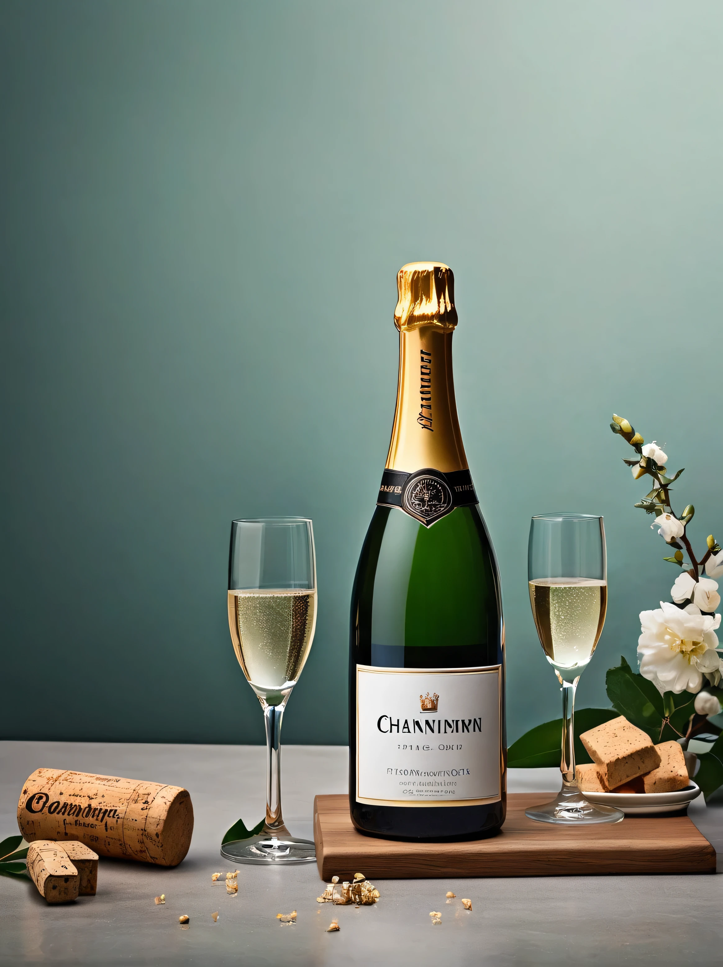 table,city,Simple background,(((Very artistic champagne bottle,Empty wine glasses,cork))),Street wrought iron table,Daily life,Provence style,, Shot with Canon EF 50mm f/1.2L lens on a 00 megapixel DSLR camera, Using professional photography technology, Shallow depth of field, Soft Bokeh, And the seductive shallow focus, Bathed in natural softbox light,Bring out texture and color, Reminiscent of Nadav Kander's work, Anoush Abrar, and Ori Kalmi.