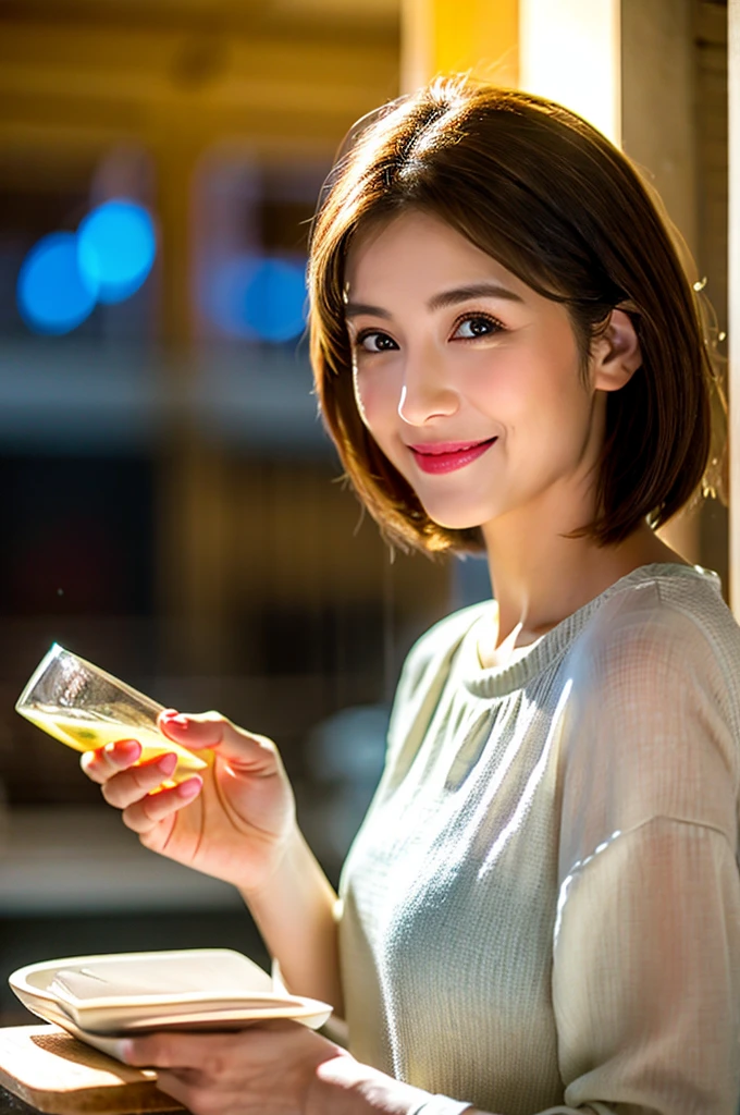 (((upper body shot))),Ultra-high resolution,big eyes,((brown eyes)),Japanese,(forehead),(a girl),(1 girl),(()),(cute),pretty,((facing at viewer)),arms behind back,grin,(((black clothes)))