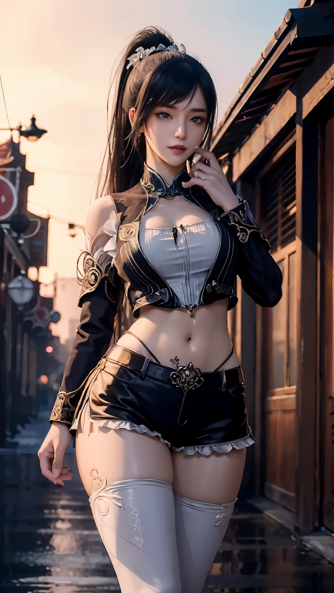 ((best quality, 8K, masterpiece:1.3)), focus: 1.2, perfect body beautiful: 1.4, buttocks: 1.2, ((layered hairstyle, Chest: 1.2)), (wet clothes: 1.1), (rain, street:1.3), tube top dress: 1.1, Highly detailed facial and skin textures, narrow eyes, double eyelids, 美White skin, long hair, (shut up: 1.3), Smiling white-haired girl, High ponytail hairstyle, sports tops, extra large bust, Succubus, (((Succubus tattoo on lower abdomen))), Transparent super tight low waisted ribbon pants, (((ultra-low waist))), full body image, Sexy girl, Sexy, happy laughter, Shy, (((showing lower abdomen))), seductive expression, There is a heart in the eyes, (Detailed drawing of eyes), Sexy long legs, thin waist, Sweat drips on waist, (Exposed belly), ((Succubus tattoo extreme detail portrayal))), Wings of Ice and Fire, Front squat, Dark lock method, 2D Blush, crazy, monster girl, toy doll, fangs, careless person, pink hair, asymmetrical bangs, transparent clothes, Put your hands on your thighs, look away, 8K resolution, missionary, raised eyebrows, shiny hair, Head flower, wristband, White hair band-aid、Close-up of woman wearing white mask, beautiful figure painting, guweiz, Gurwitz style artwork, White-haired God, author：Yang Jie, Epic and beautiful character art, Stunning character art, author：FAN Qi, by Wuzhun Shifan, pixiv art station street guweiz, single ponytail, insult, high ponytail, tall figure, long legs, (sleeveless lace shirt), (shorts), (striped )), ((striped )), Walk, elegant, dignified, feminine, beautiful curves, sweet smile, Strong sense of detail and layering, colorful, Has a unique texture, rich and colorful, Color harmony, vivid, design art, 16K, super detailed, {{illustration}}, {extremely delicate and beautiful}, {Exquisite surface treatment}, super detailed, Exquisite glowing eyes, {{movie lighting}}, Extreme light effects, Model: realism, CFG size: 12, Laura: Bright texture (1.35), high quality, masterpiece, Exquisite facial features, Delicate hair depiction, Det