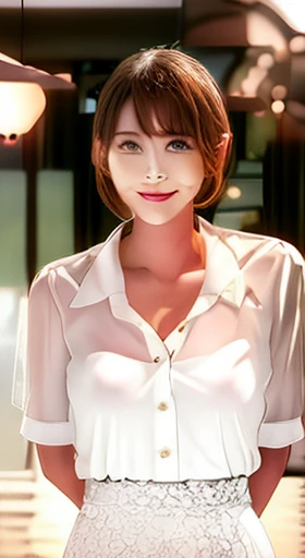 smile, White blouse, Beautiful breasts、Nipples、Great style、maternal、Our Lady