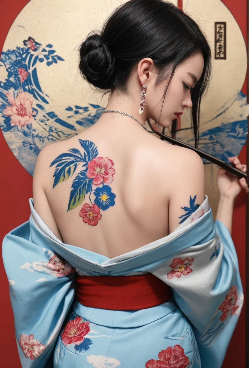 Japanese tattoo design、art,advertisement,Colored pencil drawing,draft ,