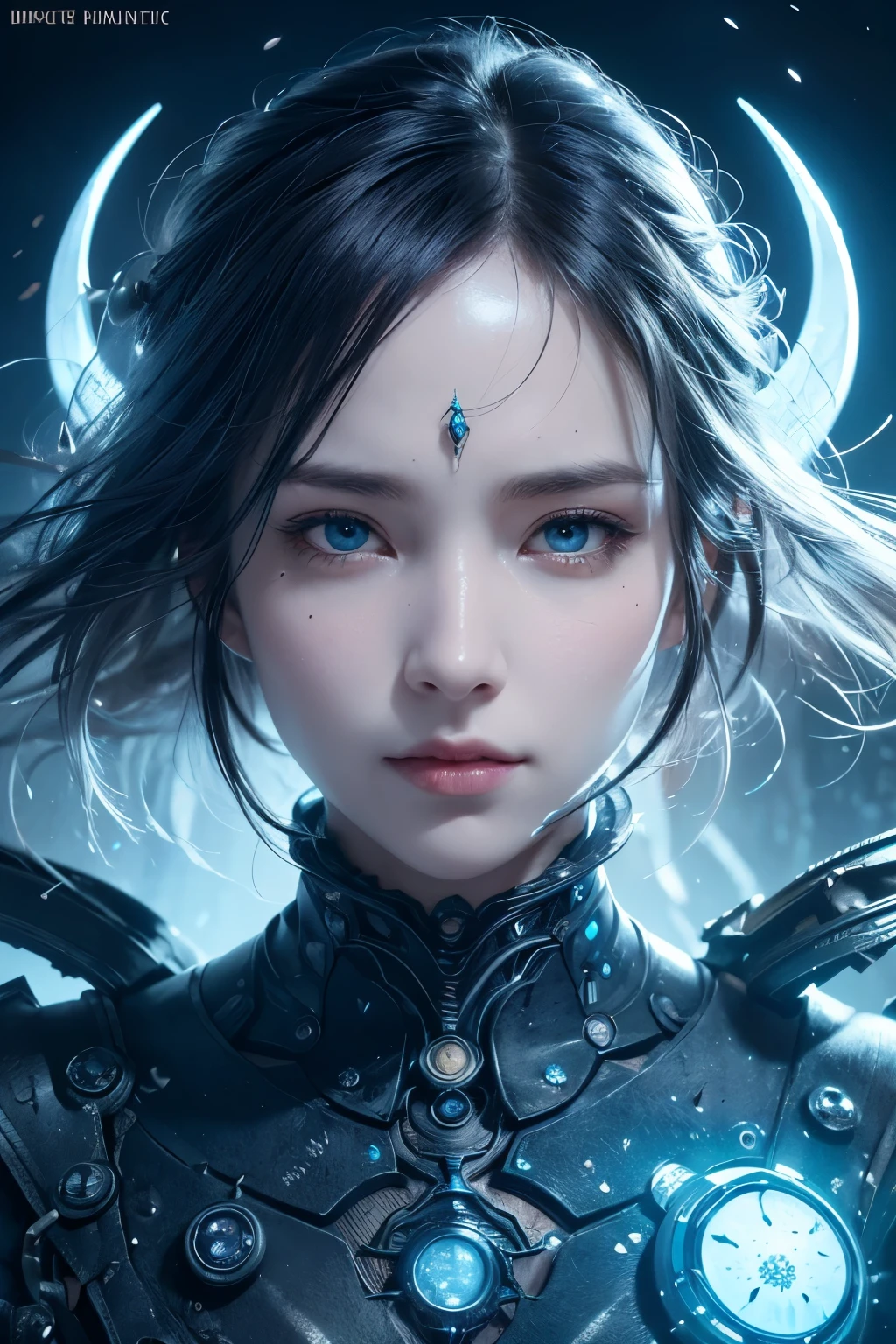 (best quality), (ultra-detailed), in the style of dark muted deep blue and grey, frostpunk, photo realistic, jane_noexist, fantasy, sci-fi, hnsrdlf style intricate biomechanical detail, Futuristic portraits, close-ups, cold mechanical beauty, bioluminescence,