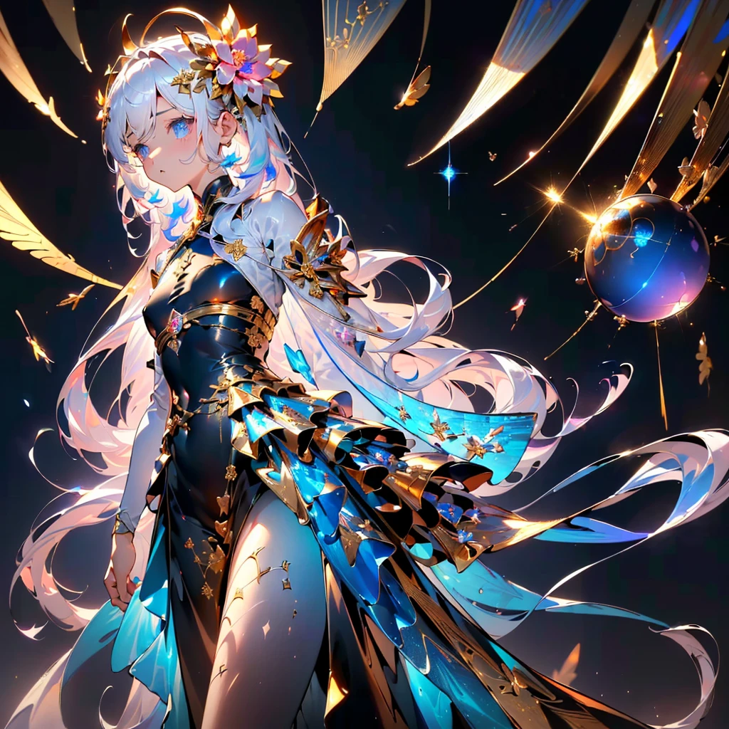 1girl,(((Perfect Anatomy、Best Quality、Masterpiece、The best composition、Golden Ratio、Super detailed、High definition、)))、laser
leishe、Fairy、Small wings growing from its waist、hologram、Milky white hair color、Shiny straight long hair、🌸、🌸、Beautiful diamond-like shine、asian dress