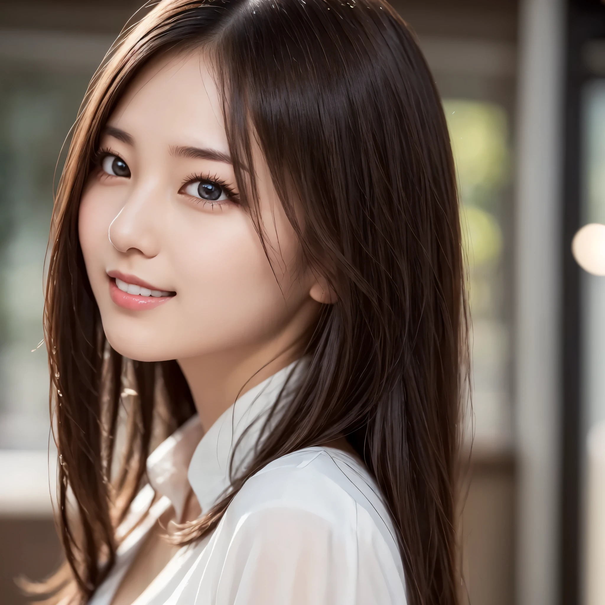 White shirt, 複雑でbeautiful目, woman, womanらしい黒髪, (Delicate and realistic hair, 1 1 Realistic Hair), bangs, Natural color lips, smile, ((white indoor)), indoor, (18 year old woman: 1. 2), Young and adorable Japanese face, Official Art, High resolution CG Unity 8k 壁紙, (masterpiece: 1.0) , (Best Quality: 1. 0), (Best Quality: 1. 0), Ultra High resolution,4K,Very detailed,photograph,8k,NFFSW,High resolution,Kodak Portrait 400,Film Grain,Lens Flare グロー,Best Quality,8k,NFFSW:1. 2),Portrait Shot,8k,Show Viewer, ((( front))),((masterpiece)), ((Best Quality)), (Super detailed), ((cute)), cute, (Nice), ((sexy)), ((Very detailedな)), (Detailed clothing features), 4K, (8k), (beautiful), Illustration, beautiful日本人のwoman, ((woman1名)), beautiful black hair, (long hair:1.2), ((beautiful eyes)), smile, School, evening, Lens Flare, Shiny, (((front図))), (((front図))), ((Facing))、((Focus on the head)), bangs、From the neck up