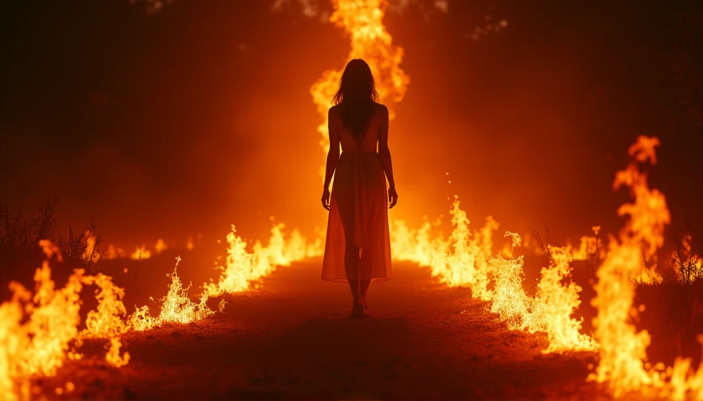 Create an image in which a person is burning