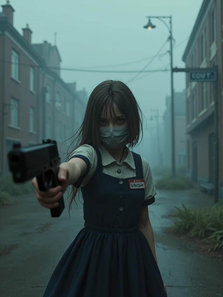 A young woman is trapped in a school with a cursed doll. She is wearing a suit and she has a knife in her hands. She is (terrified and desperate:1.1) as she tries to escape from the doll, The doll is a creepy and twisted version of her best friend,who died in a car accident. The school is dark and bloody,and there are some corpses,traps,and messages on the walls. The scene is horrifying and gruesome,
<lora:GoodHands-beta2:0.75>