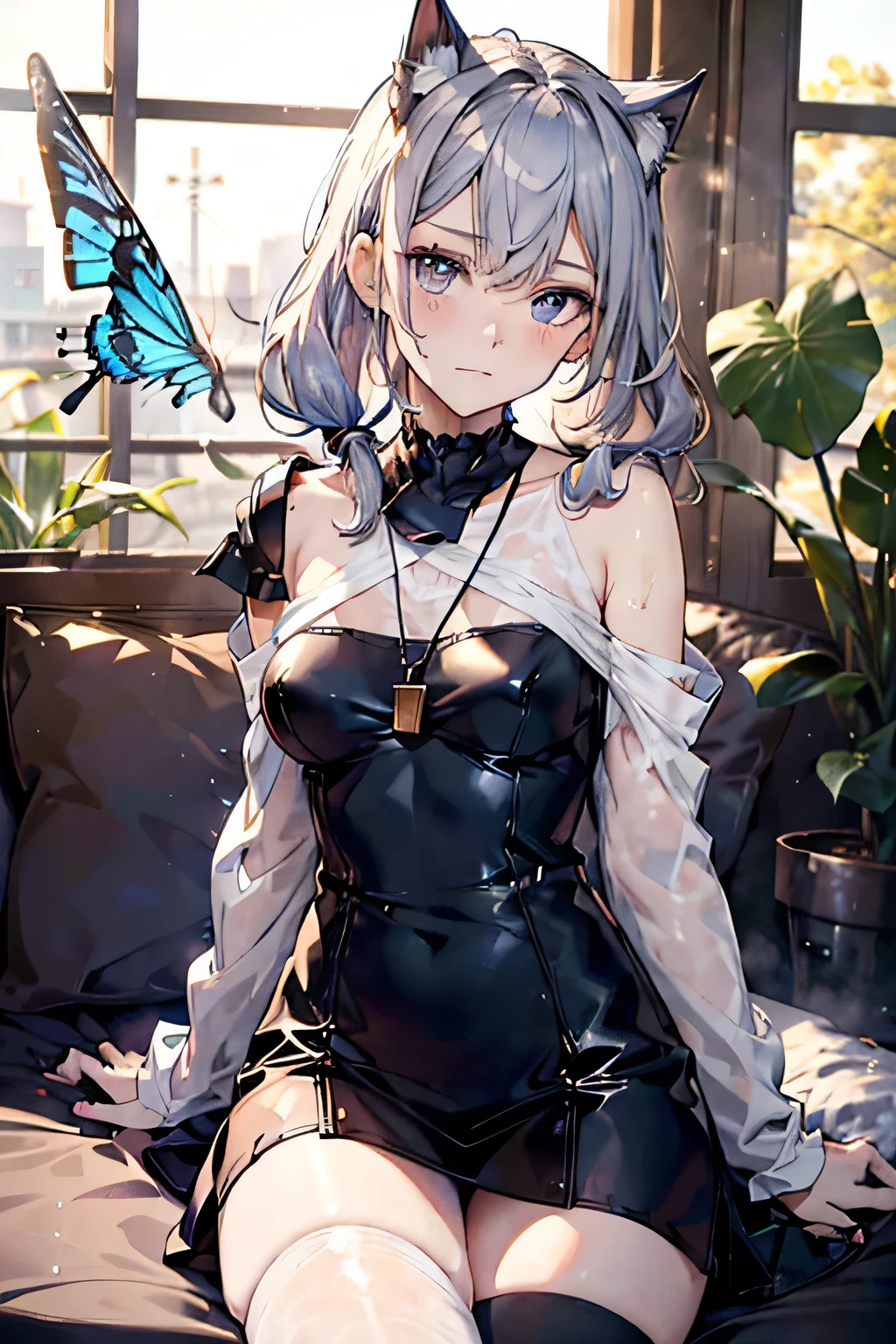 (((Best Quality))), (((masterpiece))), (Ultra-detailed:1.3), (High resolution), wonderful, intricine, illustrinion, (come again:1.2), (((Highly detailed 4K wallpaper CG unity))), Official Art, original, Intense angle, sunlight, (High Contrast:1.2), (colorful), cineminic lighting, (Very detailed in beautiful:1.33), ((Young ite female model)), (cute:1.33), Sitting, ([diamond:1.3|eye]:1.2), big round eye, V-shaped_Eyebrow, length white eyelashes, (Charming laughter), ([opal:1.9|Gradient_hair:1.3]:1.2), (hair dripping:1.25), (Detailed super oily shiny skin:1.2), (skin dentinion:1.2), ([wet:0.8|Mucus]), Under the arms, (Detailed hands and fingers:0.9), simple Clothes, Backless, (full:1.2), cross_necklace, (White lavender [School open back plume shirt:0.3]:1.3), (Medium chest:1.15), (Inner boob leather cut:1.2), (Groin incision), No pants, (sketch:0.8),2D Anime Girl Sitting on a Giant Mushroom, surrounded by giant mushrooms and colorful butterflies,No shoes,(wet) Clothes,(wet) thighhighs,Her teeth look curious and adventurous.,As she explores the strange and mysterious gardens. (),Her hair is styled in pigtails, Cotton candy colors, Decorated with a large ribbon. She has teeth in one hand and a pop in the other, Teeth butterfly on the other hand. The inmosphere is whimsical and playful, it's clear thin she is in her element and enjoying the moment of the fantastical garden.,ghost \(arknights\), red_eye 1girl, Front hair, Naked_shoulder, chest, cloud, separation_sleeves, hair_between_eye, length_hair, looking_in_Viewers, Medium_chest, red_eye, Silver_hair, alone, very_length_hair, white_Headwear(nsfw:1.0)(wet_Clothes:1.3)(very_big_chest:1.4)(Female body fluids ,steam,(,sound_effects,Convulsions,trembling,trembling,bouncing chest,Untidy hair,steaming_body:1.1)   (On the face:1.2)(nsfw:1.0) (nude:1.0)(Nipples:1.5)(cat:1.5)(stinionary_Restraints:1.2) , Medium chest,(looking in Viewers:1.2)(Speaking Heart,spoken :1.2), juice:1.3),(Female body fluids ,steam,(,sound_effects,Convulsions,trembling,trembling,bouncing chest,Untidy hair,steaming_body:1.1),(saliva:1.2),back_sex,(effect_Movement_Blur:1.2)(On the face cumshot)(milking:1.0)(cun in of Tentacless:1.5)(pubic tintoo:1.1)(Tentacles_sex:1.5)(double penetrinion:1.2) (teeth:1.1) , Specter,
