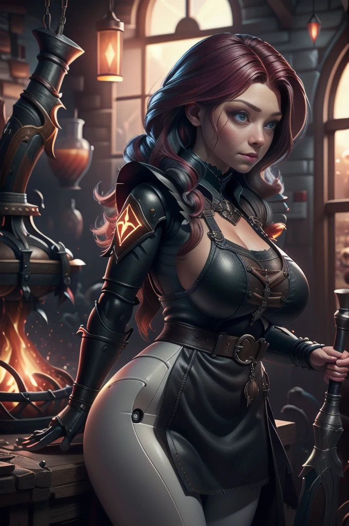 steampunk, sexy, fire woman, garage