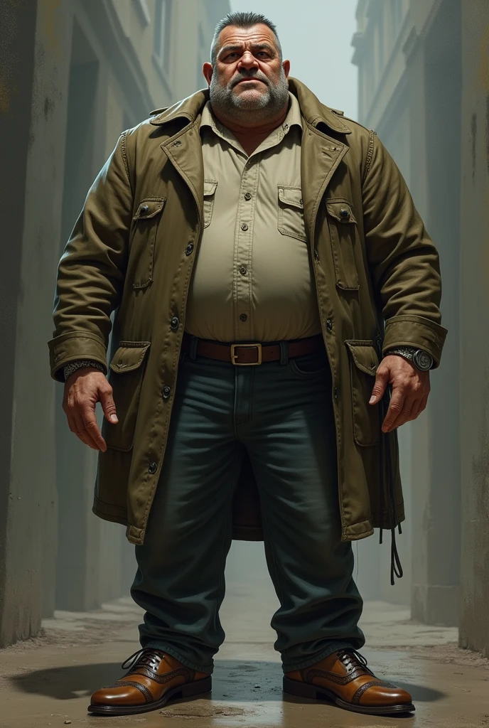 Muscular chubby old man, gangster 50s of the 20th century, mature dad, Anthony Hopkins, domineering and sexy sharp stern  face, short beard, wearing only a long open cashmere coat, hat on head and cowboy boots, right hand holding a Thompson submachine gun raised, smoldering cigar in left hand, hairy chest with small protruding nipples, bearish hairy belly, penis, nasty erection, hair on chest and belly stuck to the skin from sweat, dad's pose is repulsive and sexually alluring to him, full body side view, Chicago in the 50s , twilight,(best quality, 4k, 8k, high, masterpiece: 1.2), ultra detailed, ( realistic, photorealistic, photorealistic: 1.37), detailed face, intricate details, cinematic lighting, dramatic lighting, cinematic angle, cinematic pose, dark shadows, dramatic shadows