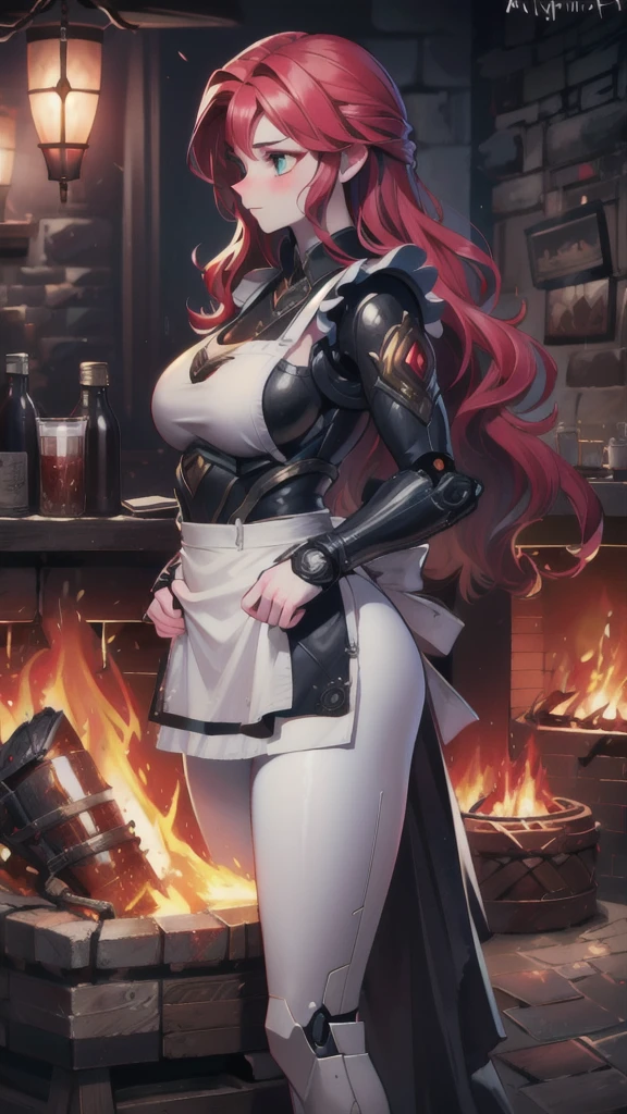 best quality, (masterpiece),(ultra-detailed), (high quality), (high resolution), <lora:Foxy-10:0.7> foxy, long hair, cleavage, armor, blonde hair, mask, helmet, shoulder armor