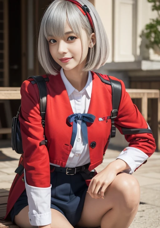 (Close-up portrait of a slender small-breasted twin-braided silver-haired girl wearing a black blazer uniform with a red-trimmed collar and a black skirt:1.5)、(A girl looking up at the sky with a sad face on a Japanese country road:1.5)、(Uniform with a black blazer and a skirt with a red edging collar:1.5)、(Blurry background:1.5)、(red sky at sunset:1.5)、(Perfect Anatomy:1.3)、(complete hands:1.3)、(complete fingers:1.3)、Photorealsitic、Raw photography、masutepiece、top-quality、hight resolution、delicate and pretty、face perfect、Beautiful detailed eyes、Fair skin、Real Human Skin、((thin legs))、(Dark hair)