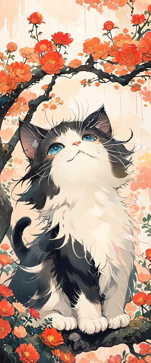 There is a cat sitting on a branch of a tree - SeaArt AI