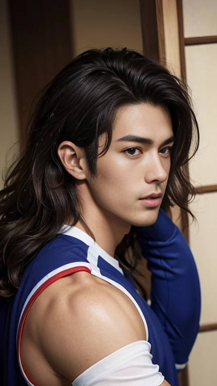 hyper realistic oil painting of a male, age 18, handsome indonesian men, face [will smith: zayn malik: 0.5], wear rope harness, two large wings, [by Alphonse Mucha: john william waterhouse: Charles Dana Gibson: charlie bowater: 0.6], natural red lips, small moustache, fierce look, fit body, bare chest, detailed face, detailed physique, abdominal muscles, well built bodybuilder, macho, oily body, detailed feathers, wear gold head band, gold shoulder band, gold necklace, gold crown, wear g-string, hair bund, long-haired, Real texture, sarong batik, sharp focus, highly detailed, artstation, cgsociety, bokeh background in the pond garden full of rose flower, decorative art deco, symmetrical, acurate, 16, rococo style, character design, cinematic lighting, drop shadow, blending, backlighting, glowing light, sparkle, depth of field, reflection light, high detail, best quality, masterpiece, super detail, high details, uhd, highres, textured skin, anatomically correct, award winning,