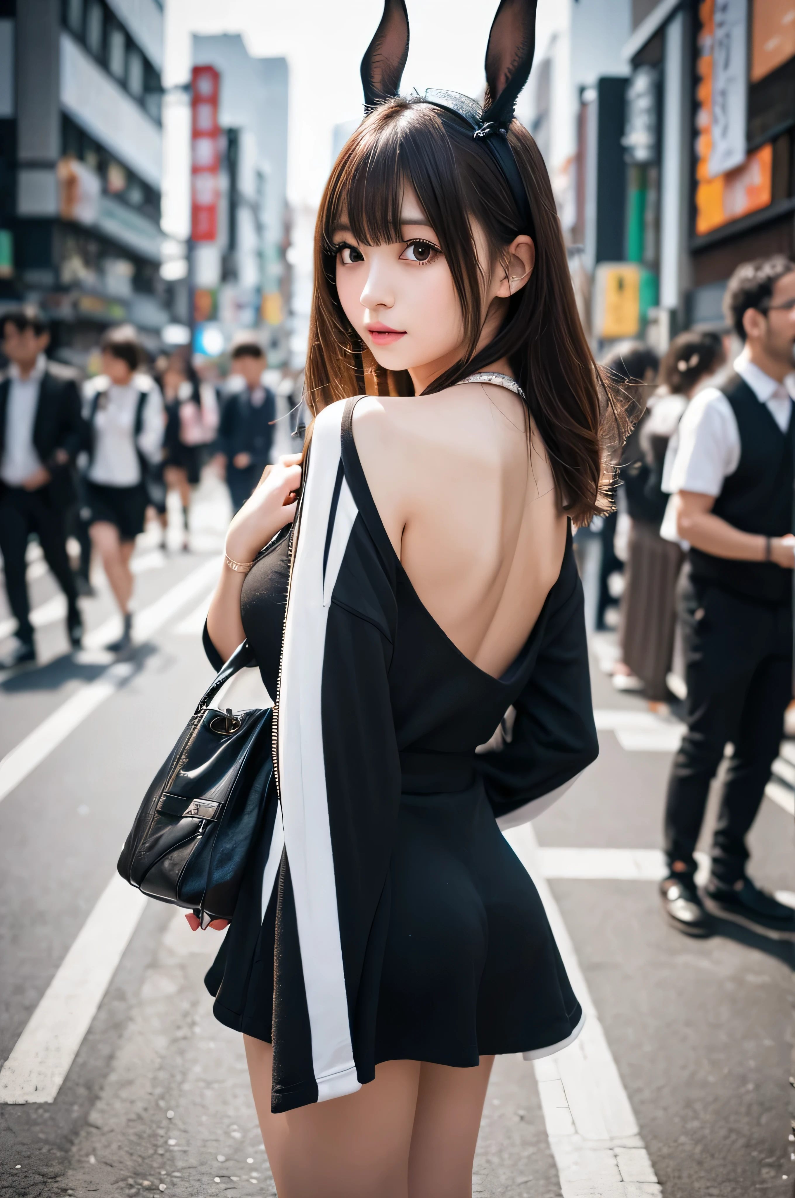 (masutepiece, Best Quality:1.2), 8K, Official art, Full body photo, full body Esbian、Back angle、turned around、cute butt、Suits、Embarrassing black hair、14years、small tits、Eyes closed、Deep sadness、Sorrow、look up sky、screeming、 unbelievable Ridiculous, (Upper body, Dark blue suit:1.4), Beautiful Girl, Pretty Face, arching back down, cute panty、Gold hair ornament on hair、Wearing a cute suit、close up, Wearing a suit, Short sleeve, gardenia, violaceaess, Teen, Street, Looking at Viewer, Film grain, chromatic abberation, Sharp Focus, face lights, Dynamic lighting, Cinematic lighting, Eyes and faces with detailed, Bokeh background, (Tie with Emma written on it、1 copy:1.2)