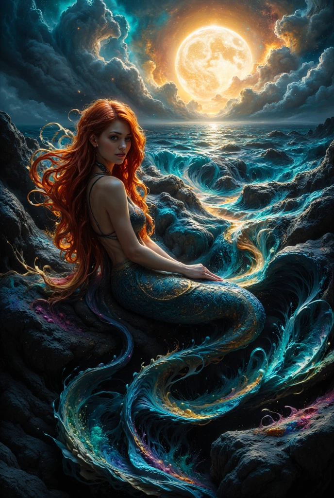 ariel, little mermaid, nude at the see, open legs, pubic hair, redhead hair, fish tail