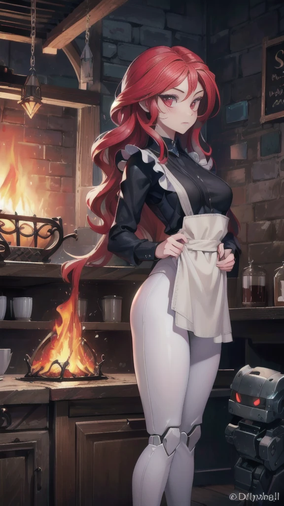 (masterpiece, best quality) an adult woman with very long red hair, ((shower)), wet skin, underwear, white, light blue, ponytail, no pants, (night), long stockings, ((sexy linge)), queen, alone, yellow eyes, serious, emotionless, dusk, seductive, bathing, straight bangs, very long red hair, evil, (yellow eyes), flirtatious, gothic, window, back, moonlight,  medium chest, head-to-waist portrait, cinematics, (solo), color oil painting, cinematic lighting, extremely detailed face, finely detailed face, beautiful face, beautiful eyes, perfect lighting, depth of field, (realistic proportions), (good anatomy)