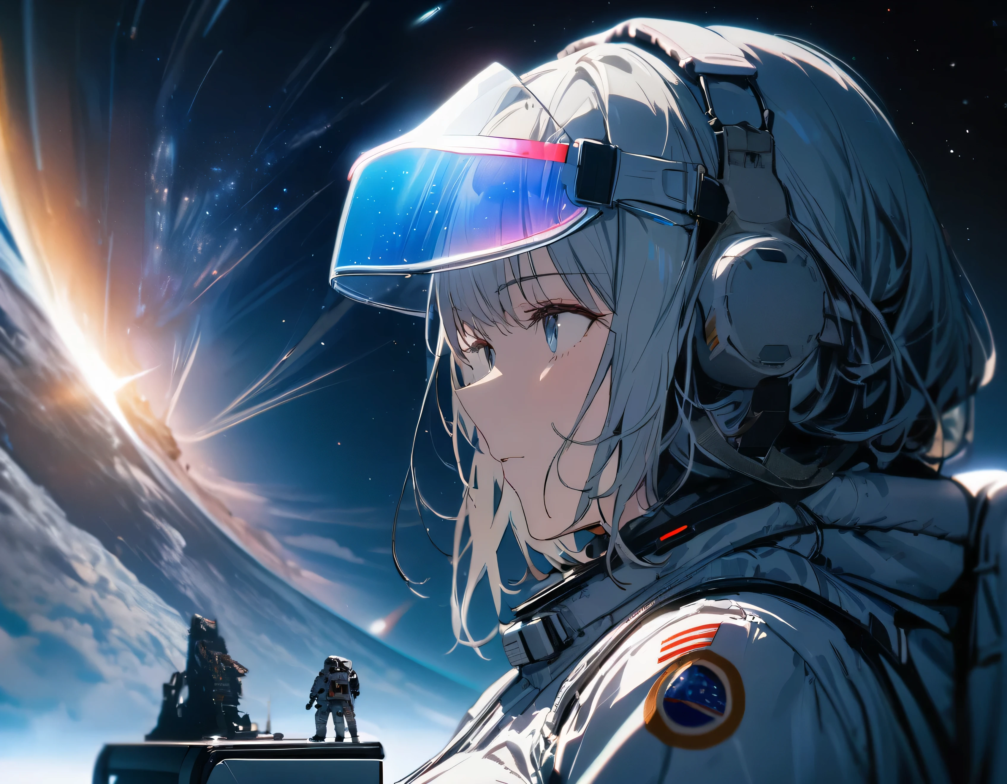 1girl, solo, mature female, <lora:SyFyEye1_XL_v1.0:1> SyFyEye1, astronaut, spacex, spacesuit, glass reflection, refraction, eye reflection, portrait, looking up, happy, amazed, awestruck, standing, outdoors, scenery, rocky surface, mountainous horizon, starry sky, lake, water, caustics, lens flare, science fiction, cinematic, filmic, high budget, (masterpiece), (best quality), (ultra-detailed), very aesthetic, illustration, perfect composition, intricate details, absurdres, <lora:offset_0.2:0.5>, <lora:xl_more_art-full_v1:0.5>, <lora:sdxl2-flat2-512b:-0.5>, <lora:add-detail-xl:0.5>