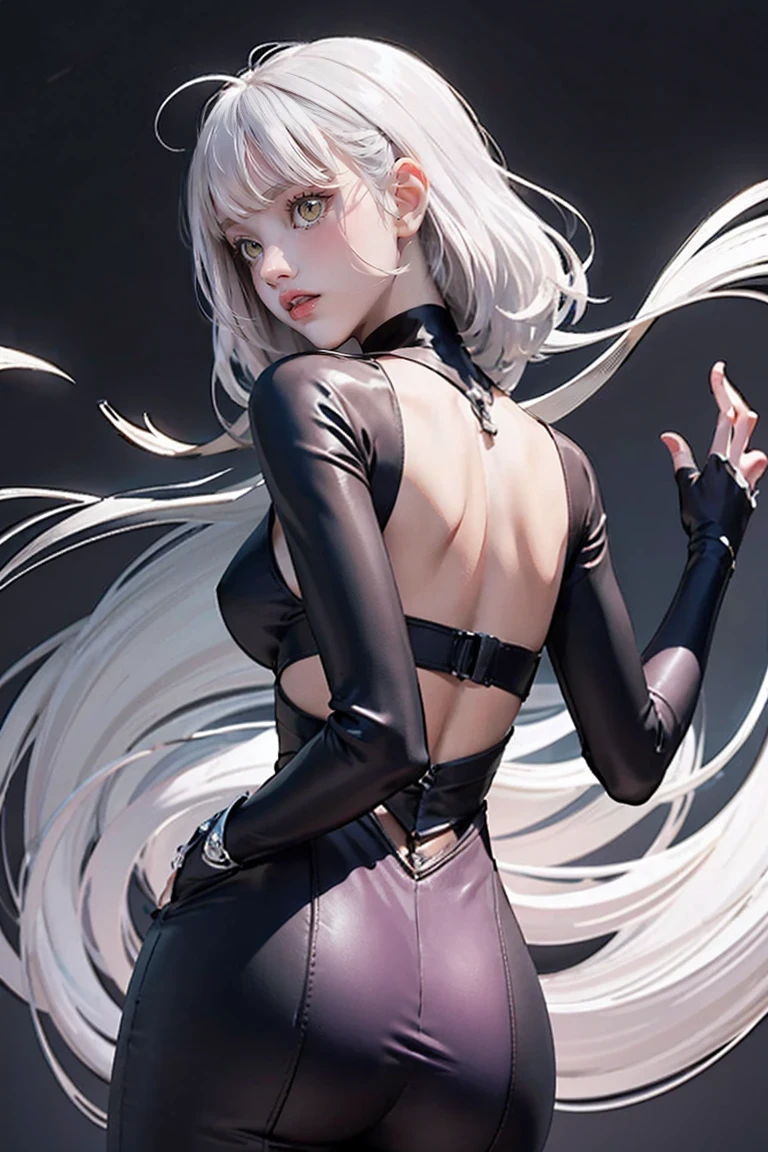 Top quality, masterpiece, gray hair, gold-eyed, full transparent soft loose clothes, look up, upper body, hair strands, fair skin, side braids, random hairstyle short hair, taut pointed small breasts, goth loli, mine system, one girl, complete anatomy