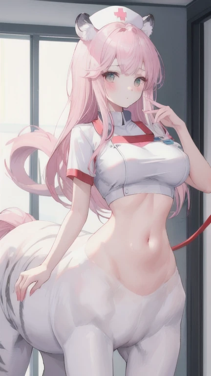 sabre、(white frame on pink rectangular background:2.5)、cropped shoulder、white suspenders、ultra shorts、C cup、stockings、high detail、Moles under the eyes、heart eyes、love eyes、Thick thighs、high rendering、face the details