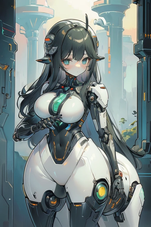 (masterpiece),(Best quality),(Very detailed),(Best illustration),(The best shadow),(It's absurd),(Detailed background),(So beautiful), 16k, 8k, 4K,(The best shadow),Robotization,female ,big breasts,Robot Joint ,Metal skin,Black robot suit,Long hair,Black suit covering the entire body Robot hand,Cyber Bodysuit,Mecha Head,Robotization, Transform into a robot,(Hands and fingers are depicted in detail:1.2),Perfect anatomy,Cybernetic Girl,Sci-Fi Armor,cyborg girl,The wires are connected to the back of the main unit...,No exposed skin,(A face carved like a robot),A neck made of wire,USB port next to the neck,visor,chrome skin,no messy picture style,brainwashing,empty eyes, ((No expression,erasure of emotions)),glowing eyes,Centaur girl,Centaur