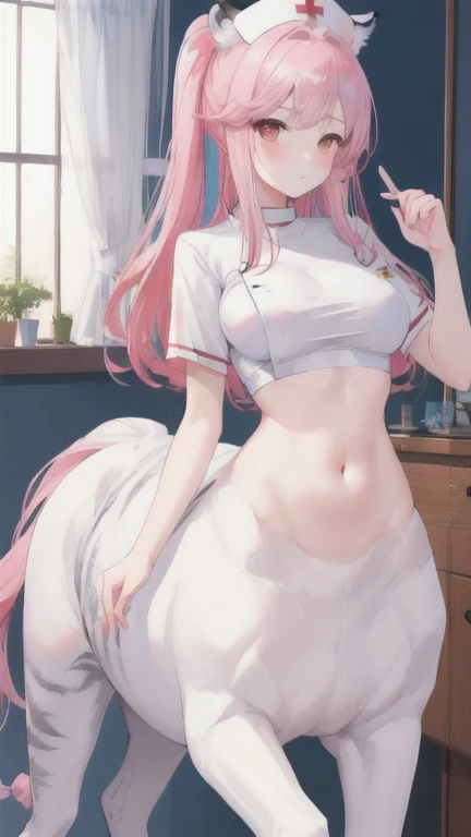 ((masterpiece, best quality)), (1 girl), light pink hair, long hair, back view, morning sun, halo, medium breasts, slim, hard nipples, wearing only men's white Y-shirt, no panties, a little see-through clothes, embarrassed face, clean back, red face, [wide hips], boys' room, standing