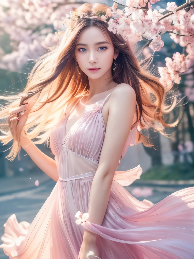 (CG Unity 8k Wallpaper Highly Detailed) (Better Quality) (Improve lighting) (an extremely delicate and beautiful) (floating) (beautiful) (spring atmosphere) (One girl) (Long pink hair), (A gentle smile), (detailed and beautiful blue eyes), ((Very short white dress, pink race underside), (race), ((Lightweight and transparent silk))), (Cherry blossom petals), (butterfly), (Depth of written boundary), (Volumetric Light) Cinema Lighting, Chromatic Aberration, Sony FEGM, Textured Skin, Attention to detail, High resolution,High definition, 8k RAW photo, 