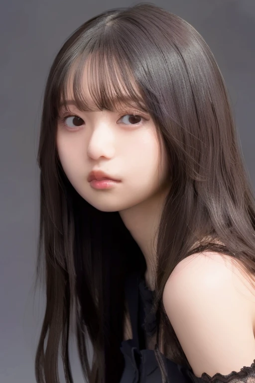 masterpiece, highest quality, (dark photo:1.3), realistic, One girl in a lace cami, Flat bangs, Stunning innocent symmetry face, Emotional, Ulzzang, (Pueros face_v1:0.7)