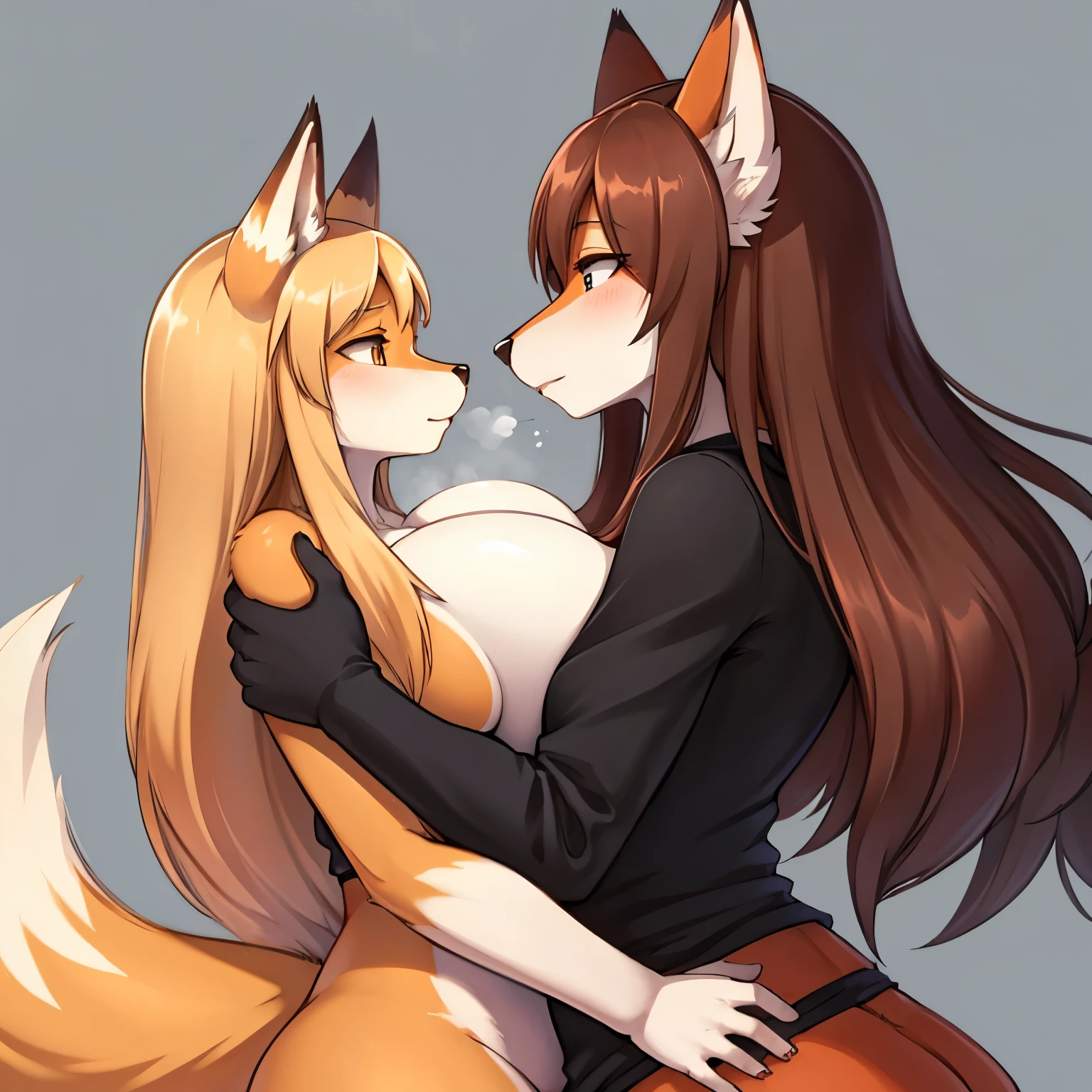 score_9,score_8_up,score_7_up, source_anime, kemono style, Kimiko, yellow anthro fox girl, long blonde hair, straight hair, yellow eyes, tall, medium breasts, nipples, naked, sex, cowgirl position sex, she is having sex with a human male, cowgirl position sex, side view