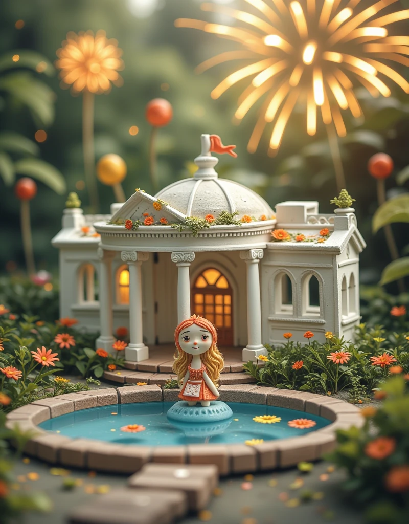 Super cute clay world，Fireworks，Isometric view of the White House, USA,Cute clay stop motion animation,Features,Tilt action,Excellent lighting effects,landscape,3D,Brush Rendering,3D Effects,Super Detail