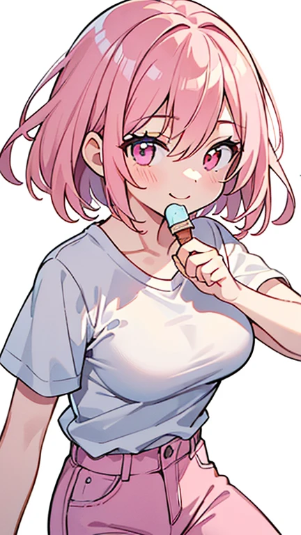 masterpiece,best qualtiy,1girl,popsicle,popsicle_licking,blush,tongue, purple hair, tank top