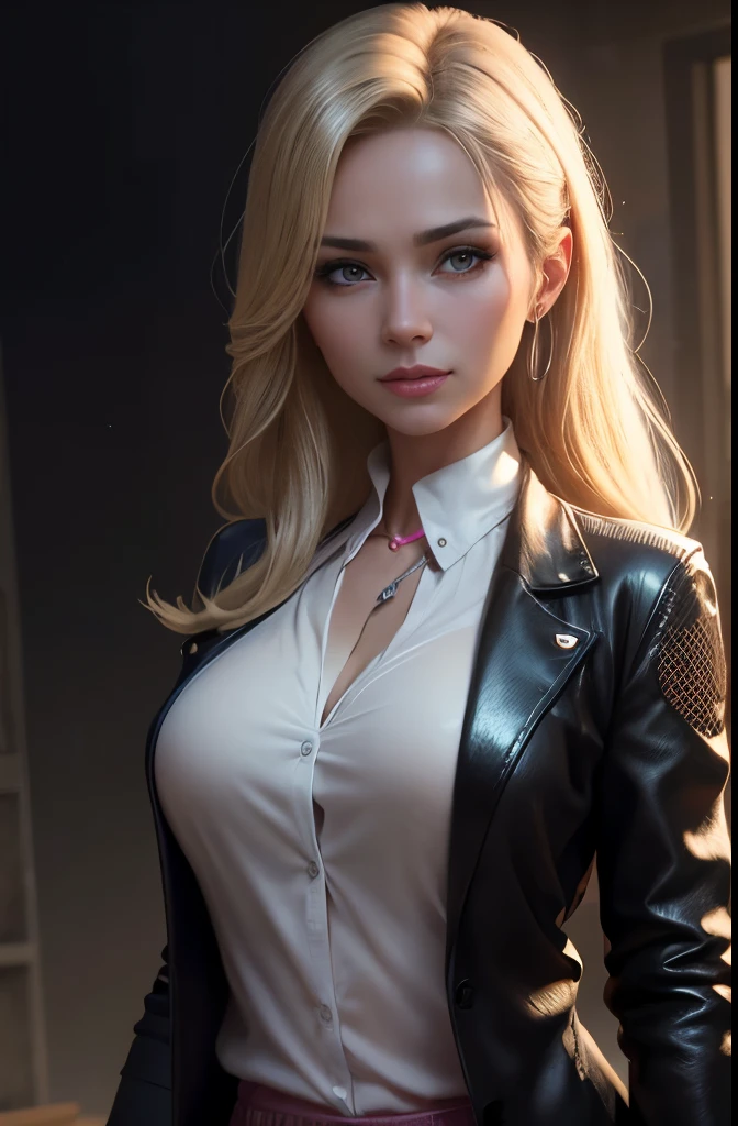 Realistic Asian girl with big breasts, wearing a crop top and red lipstick and eyeglass also her hair is blond and braided and her cleavage is visible.