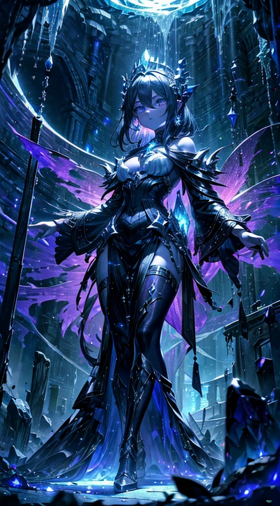 A woman adorned in fantasy-style full-body armor, a crown-concept fully enclosed helmet that unveils only her eyes, a composite layered chest plate, fully encompassing shoulder and hand guards, a lightweight waist armor, form-fitting shin guards, the overall design is heavy-duty yet flexible, (the armor gleams with a golden glow, complemented by red and blue accents), exhibiting a noble aura, she floats above a fantasy-surreal high-tech city, this character embodies a finely crafted fantasy-surreal style armored hero in anime style, exquisite and mature manga art style, (mixture of Queen bee and Spider concept Armor, plasma), ((Element, elegant, goddess, femminine:1.5)), metallic, high definition, best quality, highres, ultra-detailed, ultra-fine painting, extremely delicate, professional, anatomically correct, symmetrical face, extremely detailed eyes and face, high quality eyes, creativity, RAW photo, UHD, 32k, Natural light, cinematic lighting, masterpiece-anatomy-perfect, masterpiece:1.5