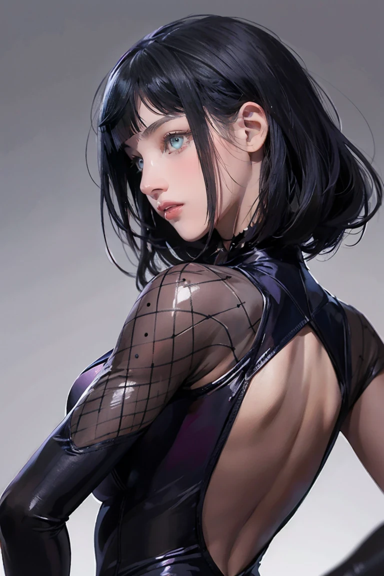 wearing a black bodysuit､Woman doing karate