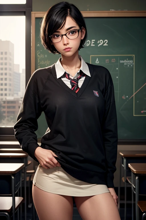 Highest quality,Realistic,american,teen,cute,Model-like body,Slender,nerd,Glasses,mole,School Girl,student,Black Hair,Short Hair,nsfw