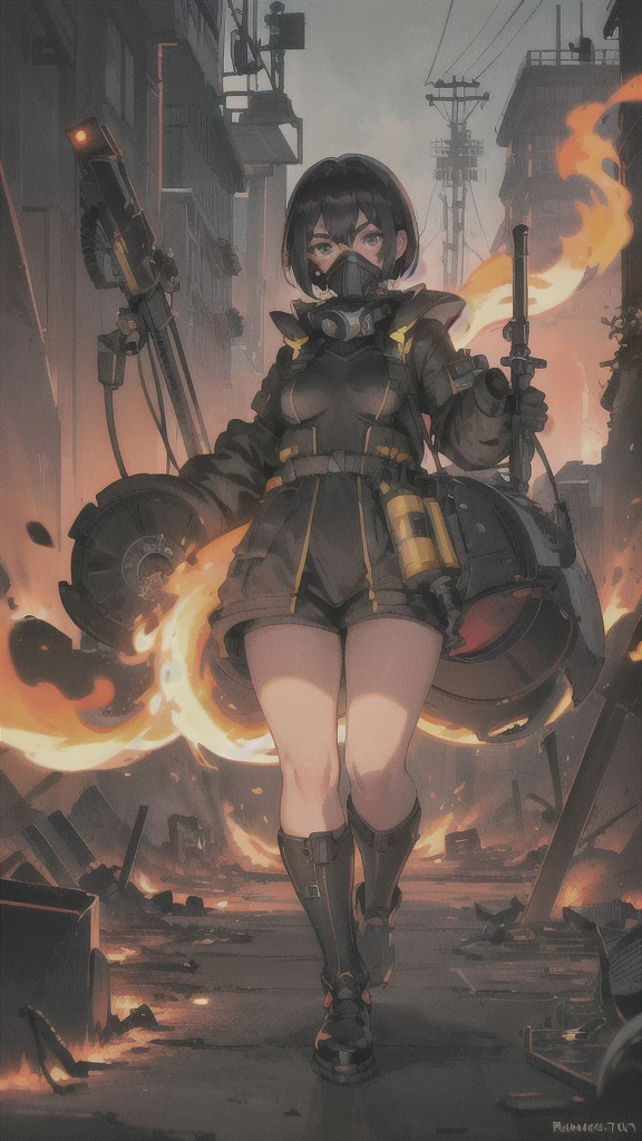 transparent_background, hatsuzuki_\(kancolle\), 1girl, full_body, pantyhose, skirt, solo, clothes_writing, headband, hachimaki, pleated_skirt, school_uniform, hairband, grey_footwear, gloves, serafuku, black_hair, knee boots, boots, high heel boots, black necktie, black gloves, black pantyhose, black skirt, corset, elbow gloves, gloves, grey footwear, hair ornament, necktie, short sleeves, small breasts, intricate detail, illustration, masterpiece, extremely detailed CG unity 8k wallpaper, highlight, sharpening, dynamic,