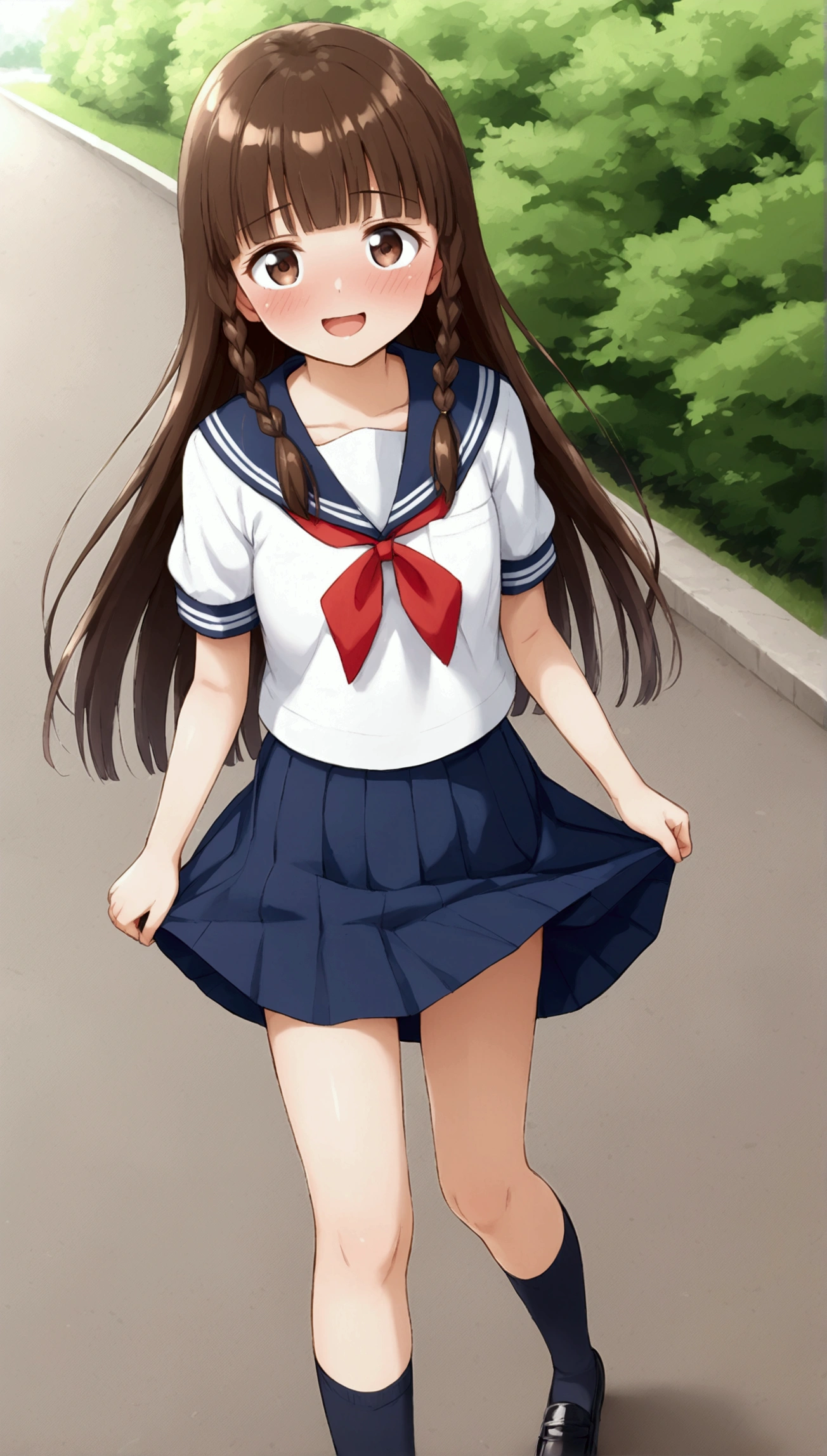 Rin Tohsaka, Rin Tohsaka, aqua eyes, Black hair, Hair Ribbon, Long hair, bow ribbon, (side locks:1.3), (black thighhighs:1.3), ,(serafuku),pink sailor suit, BREAK looking at viewer, plein air, BREAK (masutepiece:1.2), Best Quality, High resolution, Unity 8k壁纸, (Illustration:0.8), (Beautiful detailed eyes:1.6), extra detailed face, Perfect Lighting, extremely details CG, (Perfect hands, Perfect Anatomy),(Skirt lift:1.3), (white panties:1.3)、(Skirt that rolls up:1.3)、(Fully exposed panties:1.5),Naughty smile with open mouth、tucking up the skirt、Naughty big、