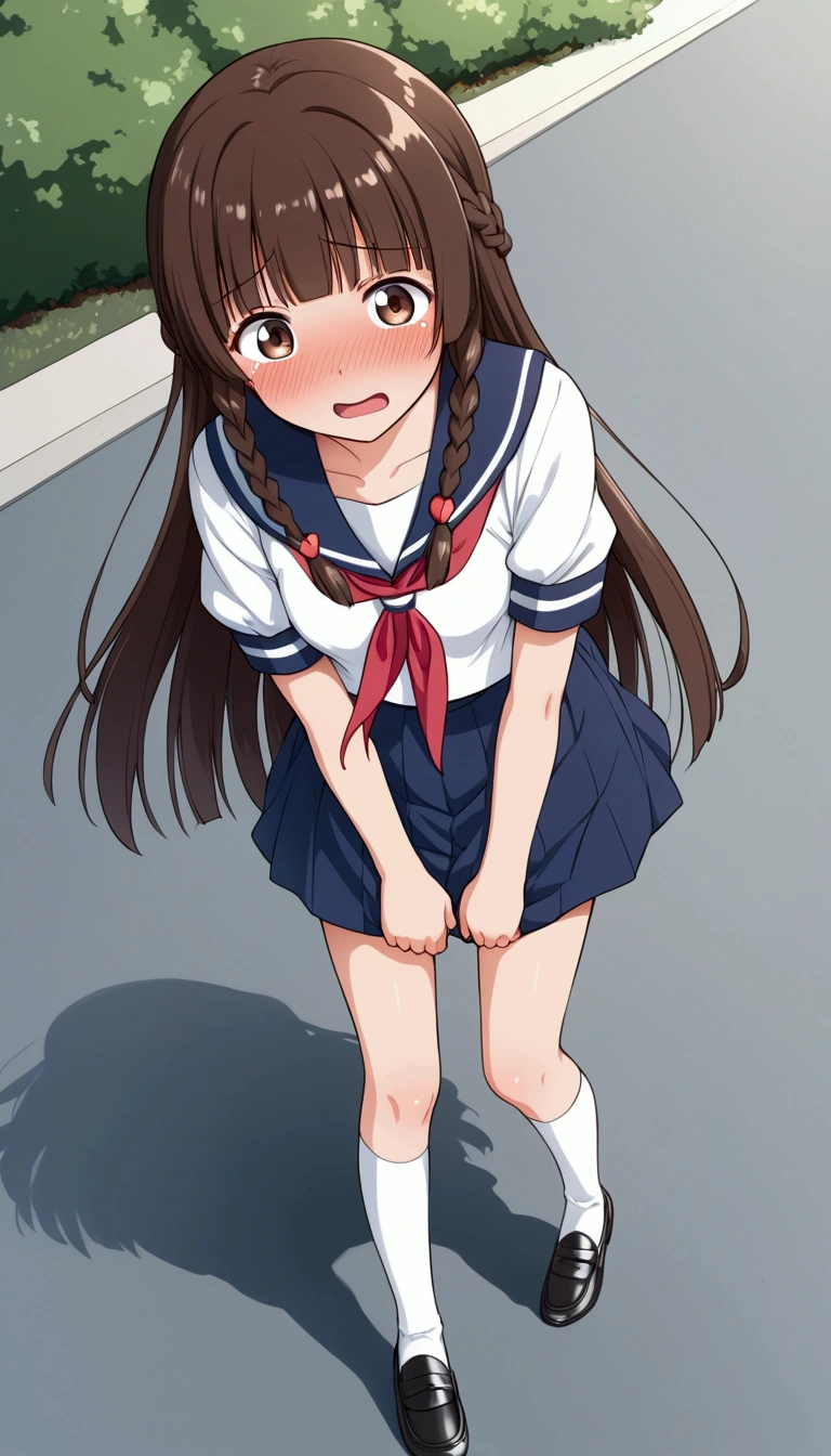 Teasing Master Takagi-san, cute idol aura, smoke effect, masterpieces, best quality anime 16k wallpaper, grin blushing face, body forward, camera from below, school bag