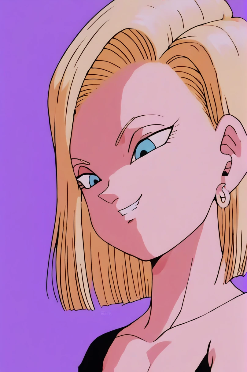 android 18, flat breast, female child, cheeky, half-closed eyes, look down, smug, close teeth, point, best quality, very aesthetic, ultra-detailed, best illustration,from behind