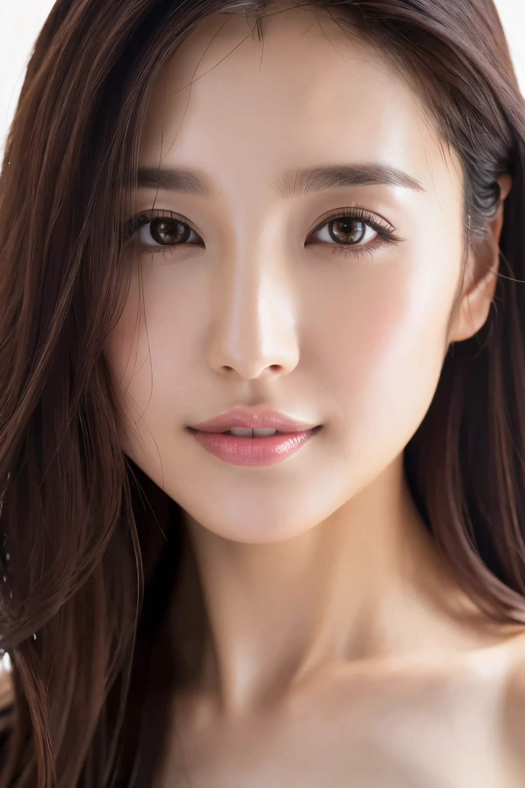 (Tabletop、Best Quality、8k、Award-winning works、Ultra-high resolution)、One Woman、(Face close-up:1.3)、Perfect beautiful face、(Closed lips:1.1)、(Pure white background:1.1)、nude