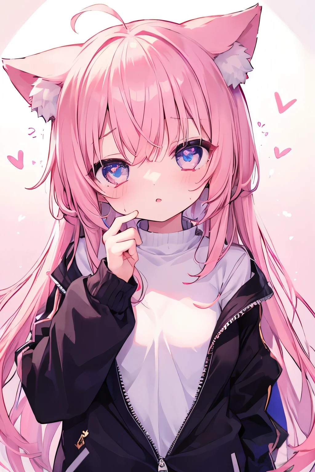  oversized jacket 、 wear a collar 、**********************、,Pink Shortcut,Very beautiful and Shining Eyes、Shining Eyes、 1 girl、 small breasts、Cat ears **********************、Very beautiful and Shining Eyes、Shining Eyes、1 person、cat ears、((((()))))、heart❤、((sweat、vapor)）、Flattery、Embarrassed