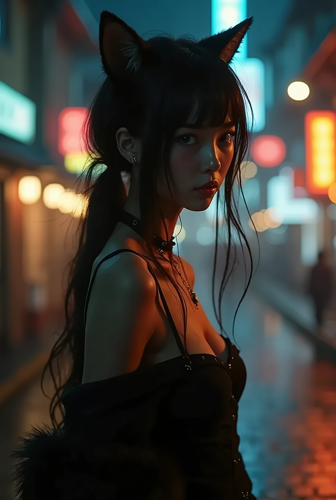 araffe woman in a black dress smoking a cigarette in a city, chinese girl, young asian girl, young asian woman, asian girl, shot on nikon z9, cyberpunk 2 0 y. o model girl, a young asian woman, chinese woman, an asian woman, shot on canon eos r5, shot on canon eos r 5, korean girl