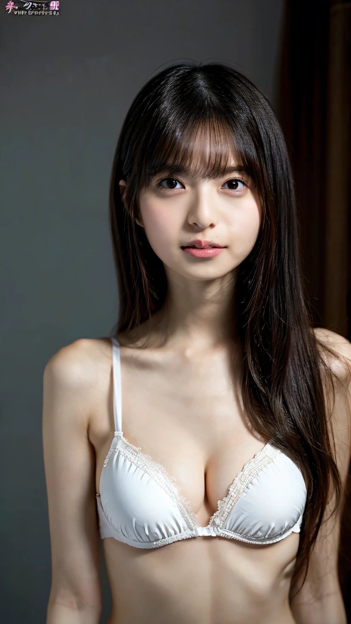 ((Age 30, Petite women, Sensual woman, No makeup, 笑face)), (Full body portrait, Black Hair, Short Hair, Large Breasts, Wearing white bikini underwear, Panties), White-skinned, Thin lips, skinny, Body Type, Delicate and sexy collarbone, Best Quality, RAW Photos, Realistic, face, so beautiful, cute, Depth of the written border, High resolution, 超detailed, detailed, Very detailed, extremely detailed eye and face, Sharp focus, Cinema Lighting