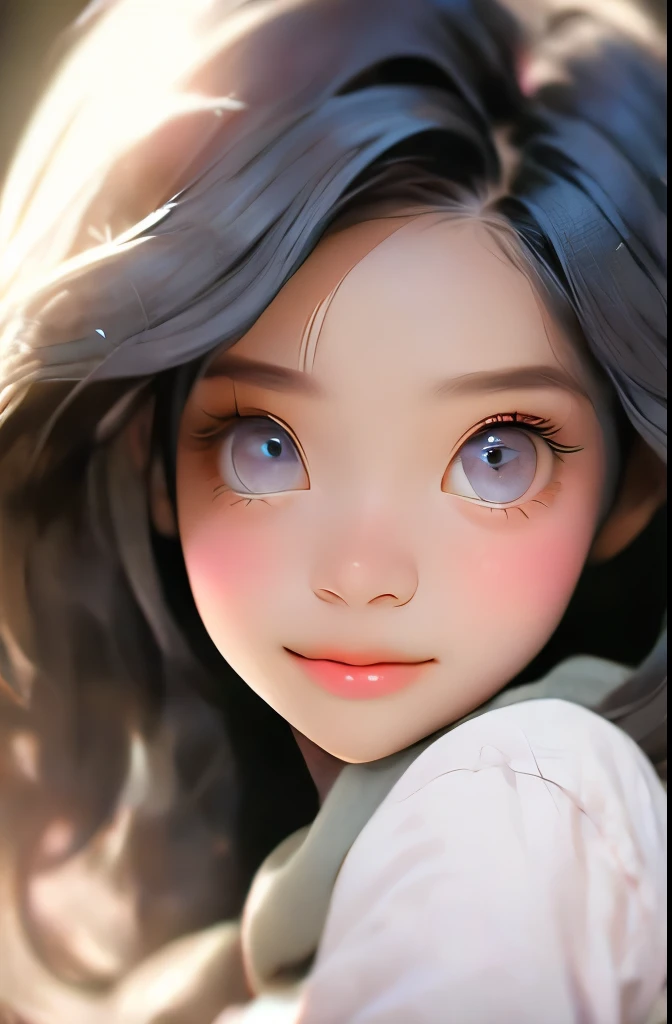 Watercolor，Little ピンクのVネックのシャツと白いショートパンツを着た漫画の若い女の子, Show your teeth and smile big, Big and pretty eyes, Cute Digital Painting, Cute digital art, Beautiful and detailed digital art, cute portrait, Cartoon Art Style, Very cute and stylish black haired girl, Cute realistic portrait, Cute cartoon style, (((Little))) Beautiful art, Realistic and cute girls